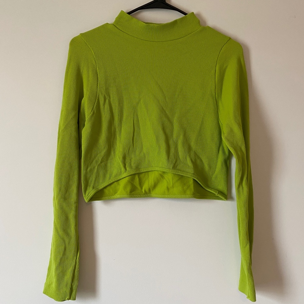 Mock Neck Long-Sleeve Crop (Neon Green)